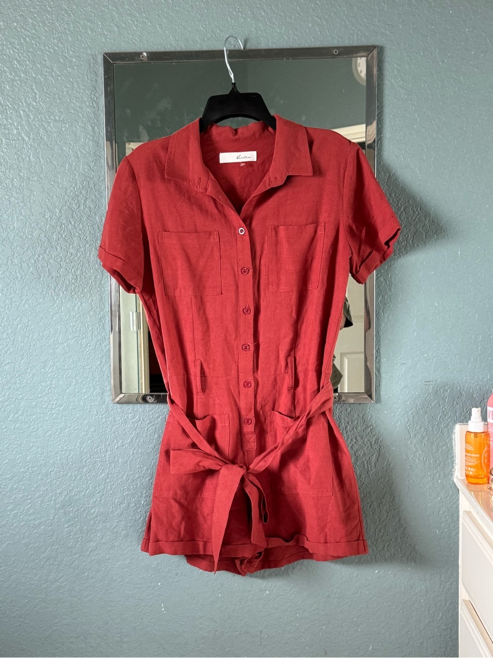 Anthropologie Linen Tied Waste Romper Shorts Jumpsuit EUC Size M - Picture 9 of 9